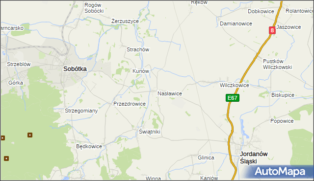 mapa Nasławice gmina Sobótka, Nasławice gmina Sobótka na mapie Targeo