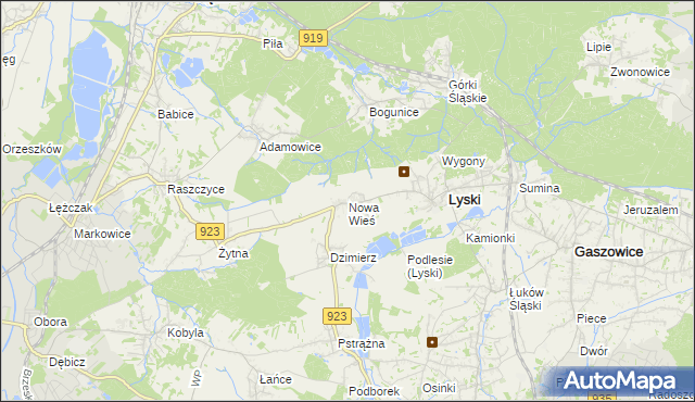 mapa Nowa Wieś gmina Lyski, Nowa Wieś gmina Lyski na mapie Targeo