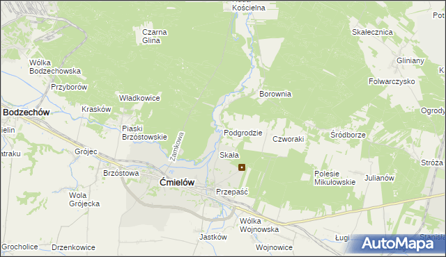 mapa Podgrodzie gmina Ćmielów, Podgrodzie gmina Ćmielów na mapie Targeo