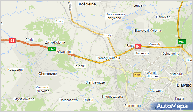 mapa Porosły-Kolonia, Porosły-Kolonia na mapie Targeo