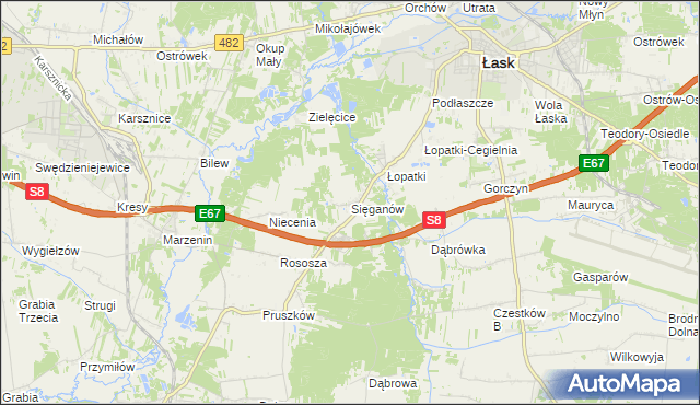 mapa Sięganów, Sięganów na mapie Targeo