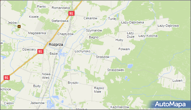 mapa Straszów gmina Rozprza, Straszów gmina Rozprza na mapie Targeo