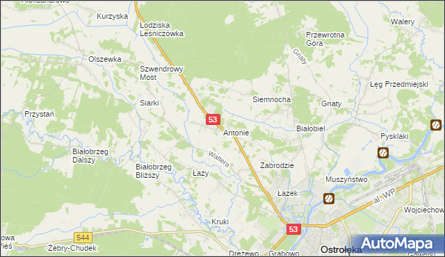 mapa Antonie gmina Olszewo-Borki, Antonie gmina Olszewo-Borki na mapie Targeo
