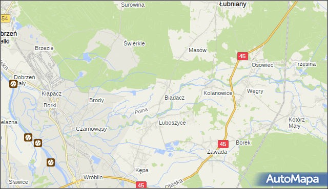mapa Biadacz gmina Łubniany, Biadacz gmina Łubniany na mapie Targeo