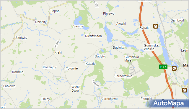 mapa Budyty, Budyty na mapie Targeo