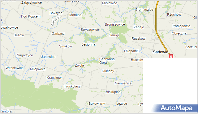 mapa Czerwona Góra gmina Sadowie, Czerwona Góra gmina Sadowie na mapie Targeo