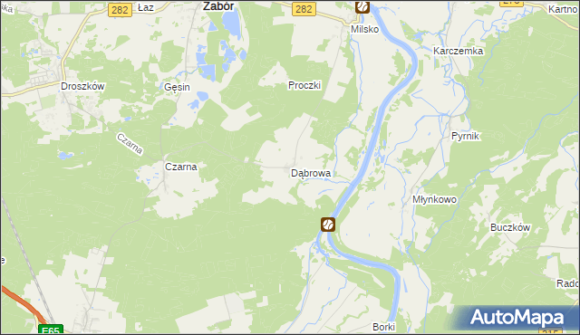 mapa Dąbrowa gmina Zabór, Dąbrowa gmina Zabór na mapie Targeo