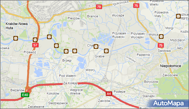 mapa Grabie gmina Wieliczka, Grabie gmina Wieliczka na mapie Targeo