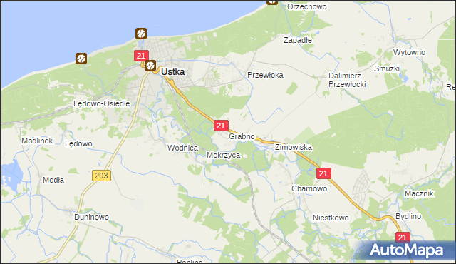 mapa Grabno gmina Ustka, Grabno gmina Ustka na mapie Targeo