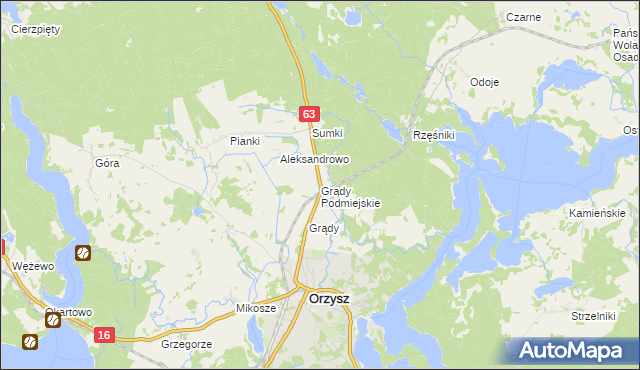 mapa Grądy Podmiejskie, Grądy Podmiejskie na mapie Targeo