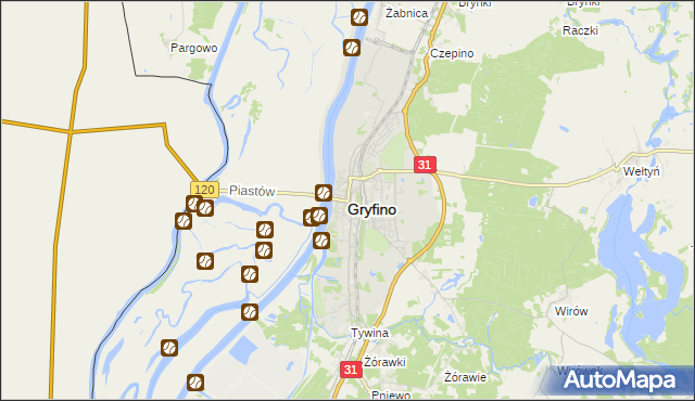 mapa Gryfino, Gryfino na mapie Targeo