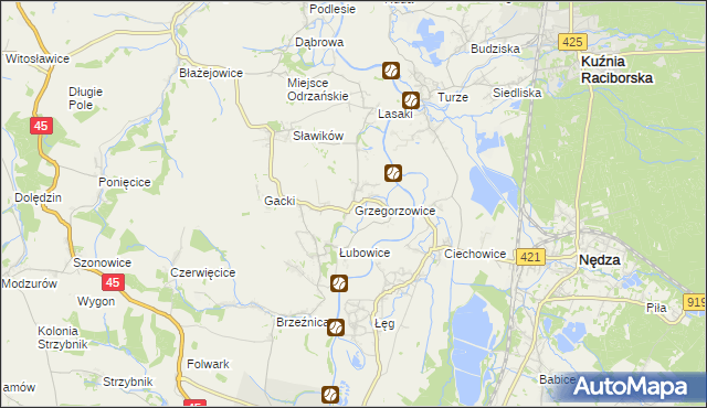 mapa Grzegorzowice gmina Rudnik, Grzegorzowice gmina Rudnik na mapie Targeo