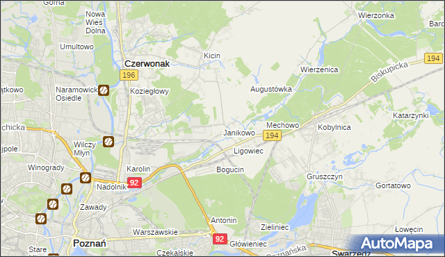 mapa Janikowo gmina Swarzędz, Janikowo gmina Swarzędz na mapie Targeo