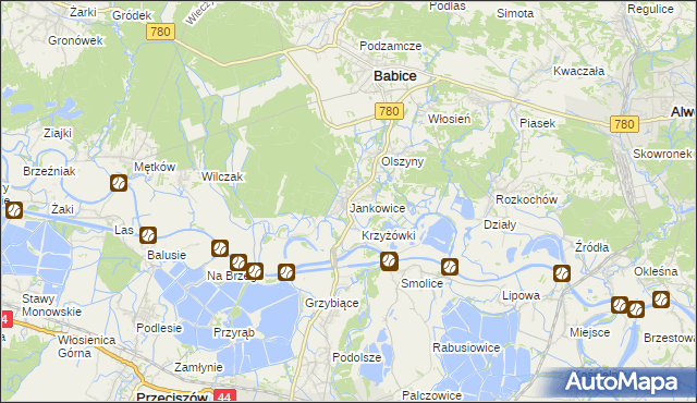 mapa Jankowice gmina Babice, Jankowice gmina Babice na mapie Targeo