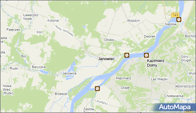 mapa Janowiec powiat puławski, Janowiec powiat puławski na mapie Targeo