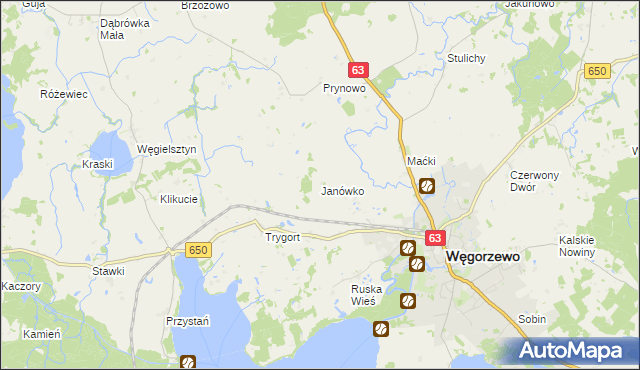 mapa Janówko gmina Węgorzewo, Janówko gmina Węgorzewo na mapie Targeo