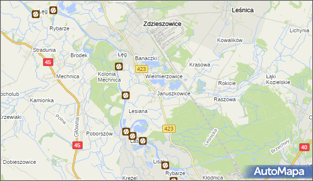 mapa Januszkowice gmina Zdzieszowice, Januszkowice gmina Zdzieszowice na mapie Targeo