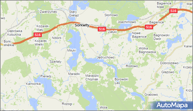 mapa Jędrychowo gmina Sorkwity, Jędrychowo gmina Sorkwity na mapie Targeo