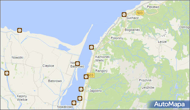 mapa Kamionek Wielki gmina Tolkmicko, Kamionek Wielki gmina Tolkmicko na mapie Targeo