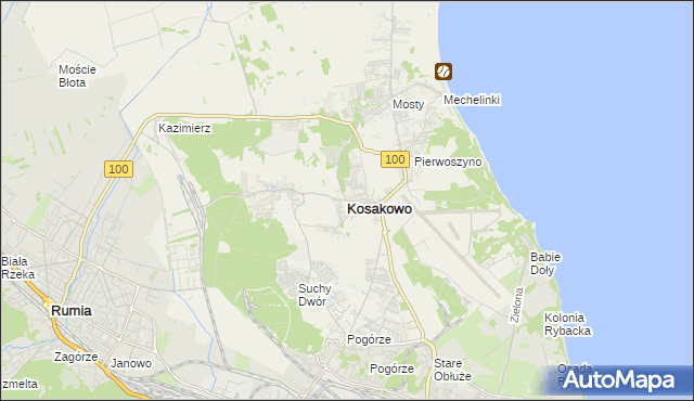 mapa Kosakowo powiat pucki, Kosakowo powiat pucki na mapie Targeo