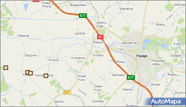 mapa Krosno gmina Pasłęk, Krosno gmina Pasłęk na mapie Targeo