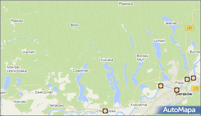 mapa Kukułka gmina Sieraków, Kukułka gmina Sieraków na mapie Targeo