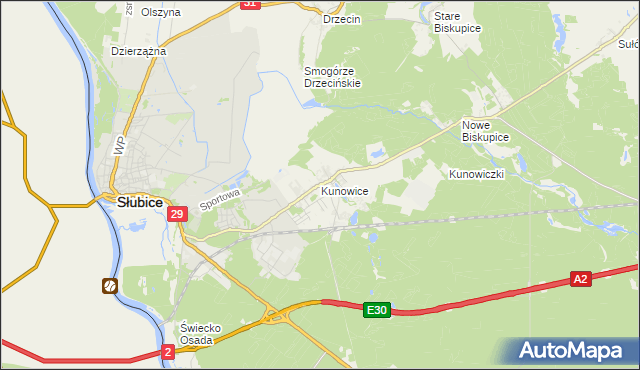 mapa Kunowice, Kunowice na mapie Targeo