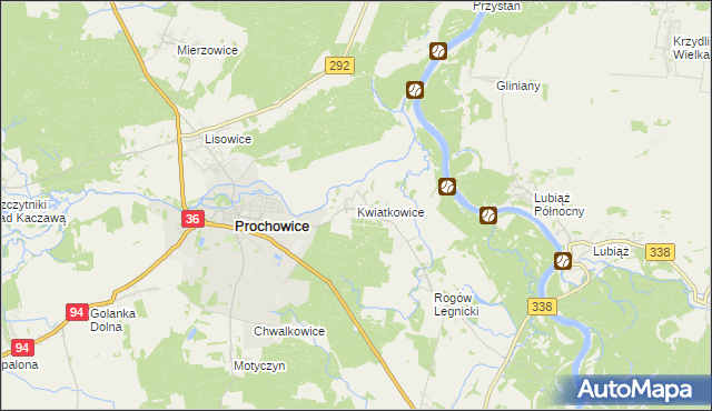 mapa Kwiatkowice gmina Prochowice, Kwiatkowice gmina Prochowice na mapie Targeo