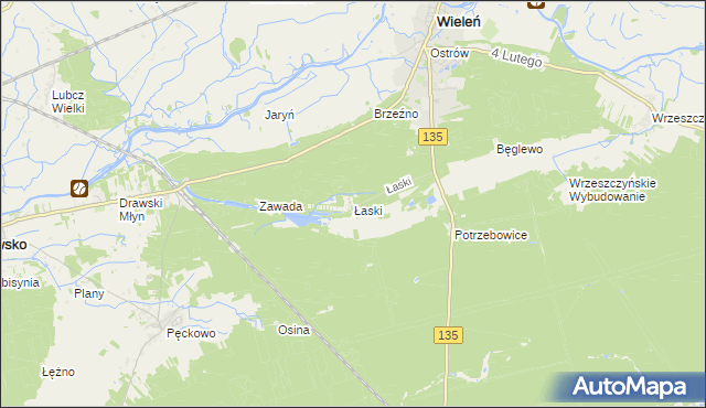 mapa Łaski gmina Wieleń, Łaski gmina Wieleń na mapie Targeo