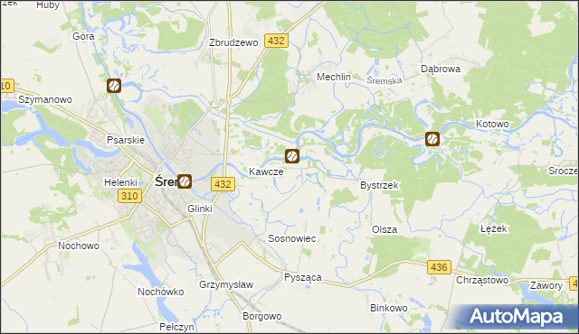 mapa Łęg gmina Śrem, Łęg gmina Śrem na mapie Targeo