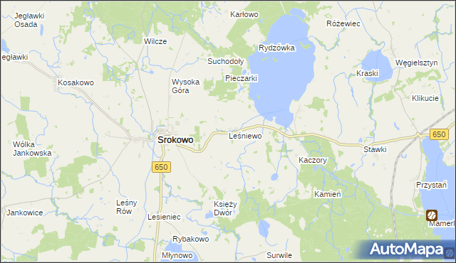 mapa Leśniewo gmina Srokowo, Leśniewo gmina Srokowo na mapie Targeo