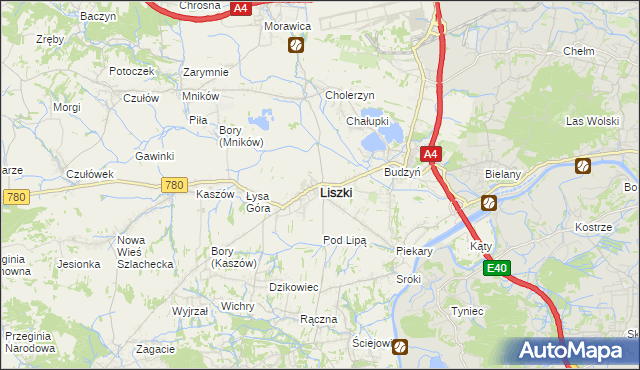 mapa Liszki powiat krakowski, Liszki powiat krakowski na mapie Targeo