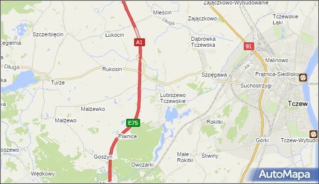 mapa Lubiszewo Tczewskie, Lubiszewo Tczewskie na mapie Targeo