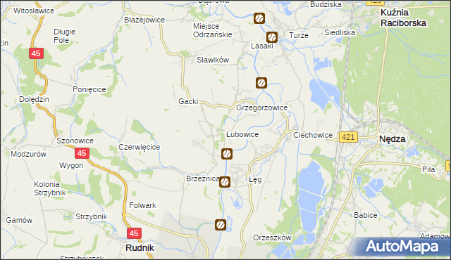 mapa Łubowice gmina Rudnik, Łubowice gmina Rudnik na mapie Targeo