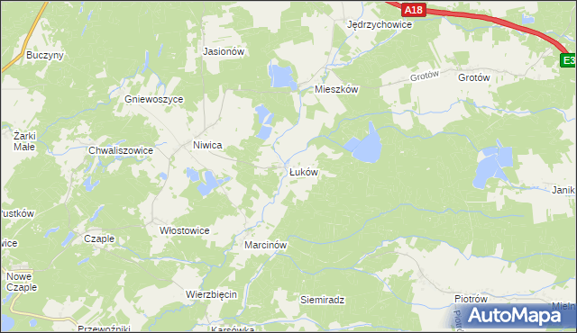 mapa Łuków gmina Trzebiel, Łuków gmina Trzebiel na mapie Targeo
