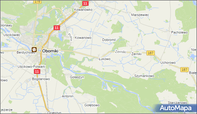 mapa Łukowo gmina Oborniki, Łukowo gmina Oborniki na mapie Targeo