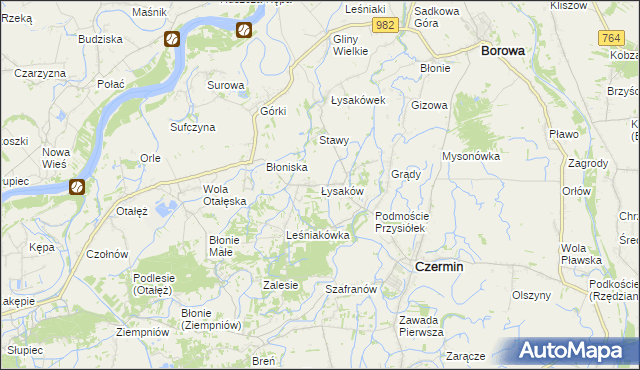 mapa Łysaków gmina Czermin, Łysaków gmina Czermin na mapie Targeo