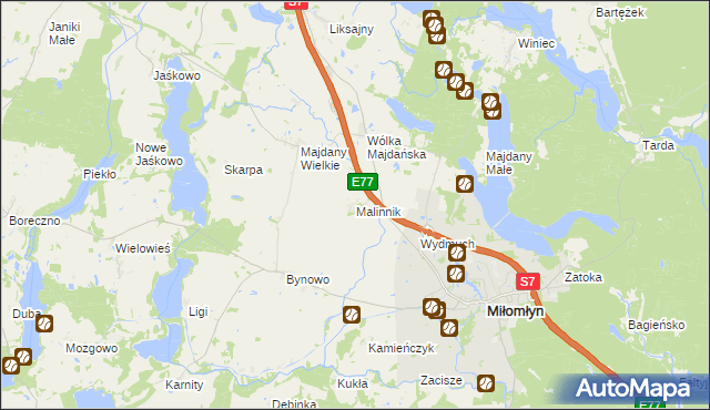 mapa Malinnik, Malinnik na mapie Targeo