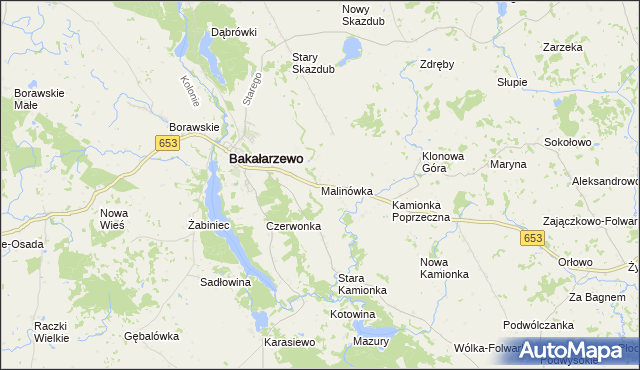 mapa Malinówka gmina Bakałarzewo, Malinówka gmina Bakałarzewo na mapie Targeo