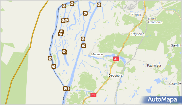 mapa Marwice gmina Widuchowa, Marwice gmina Widuchowa na mapie Targeo