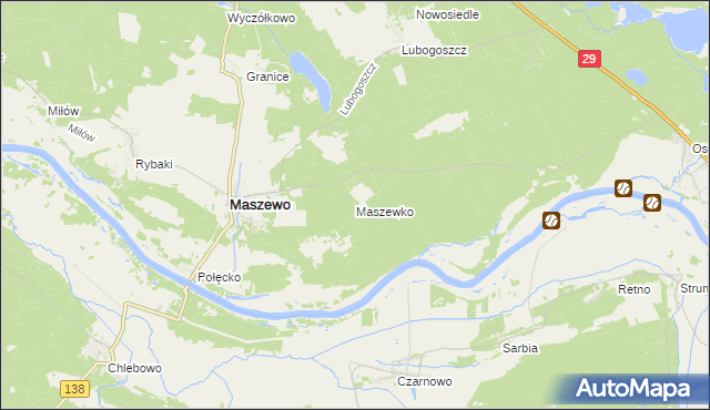 mapa Maszewko gmina Maszewo, Maszewko gmina Maszewo na mapie Targeo