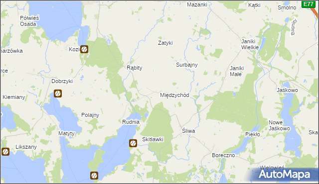 mapa Międzychód gmina Zalewo, Międzychód gmina Zalewo na mapie Targeo