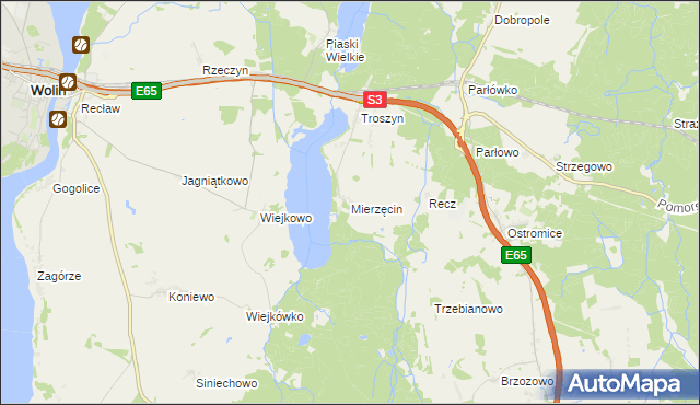 mapa Mierzęcin gmina Wolin, Mierzęcin gmina Wolin na mapie Targeo