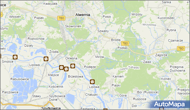 mapa Mirów gmina Alwernia, Mirów gmina Alwernia na mapie Targeo
