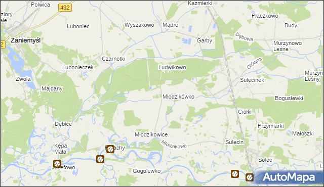 mapa Młodzikówko, Młodzikówko na mapie Targeo