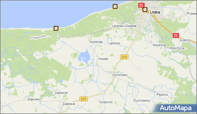 mapa Modła gmina Ustka, Modła gmina Ustka na mapie Targeo