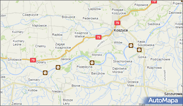mapa Morsko gmina Koszyce, Morsko gmina Koszyce na mapie Targeo