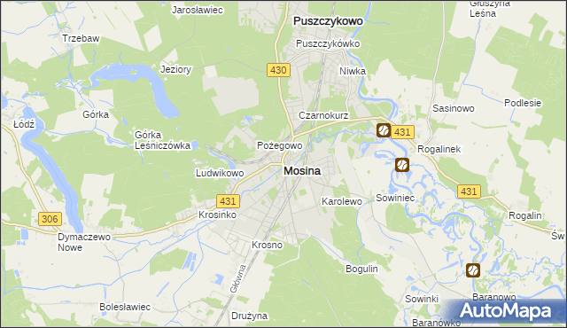 mapa Mosina powiat poznański, Mosina powiat poznański na mapie Targeo