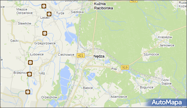 mapa Nędza powiat raciborski, Nędza powiat raciborski na mapie Targeo