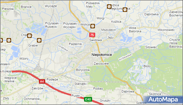 mapa Niepołomice, Niepołomice na mapie Targeo